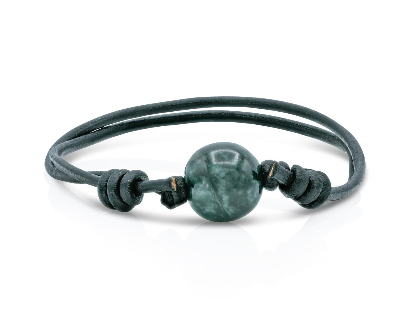 Leather Bracelet with Green Jade Bead