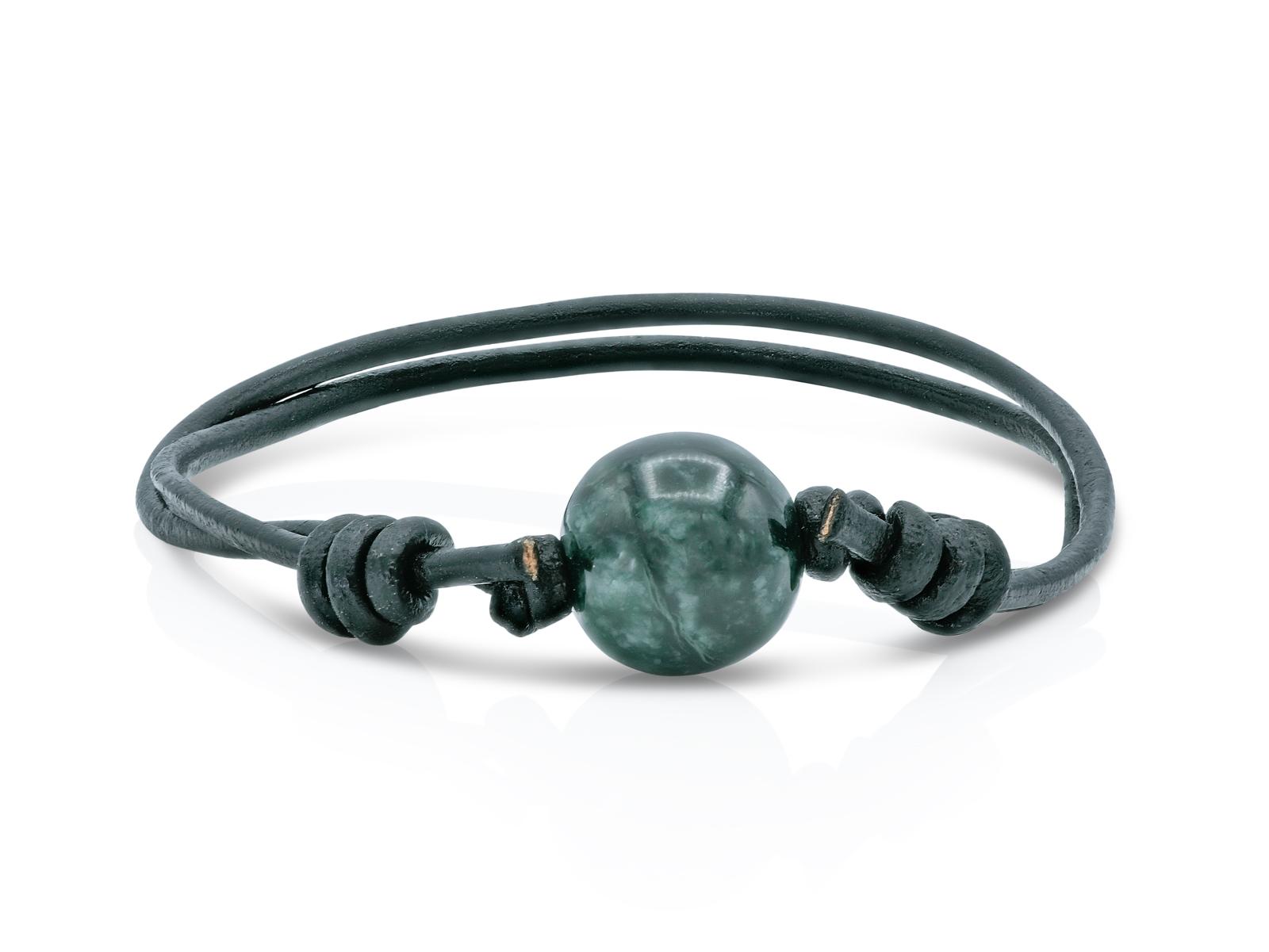 Leather Bracelet with Green Jade Bead