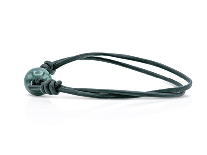 Leather Bracelet with Green Jade Bead